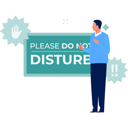 Boy standing with do not disturb board  Illustration