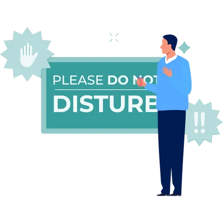 Boy standing with do not disturb board  Illustration