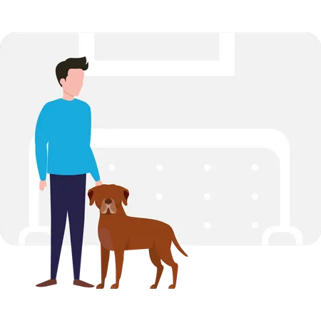Boy standing with dog Illustration