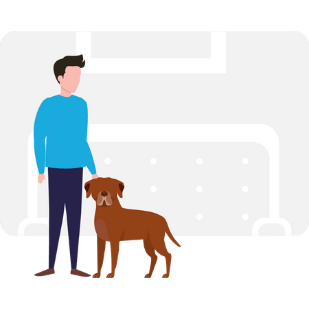 Boy standing with dog  Illustration