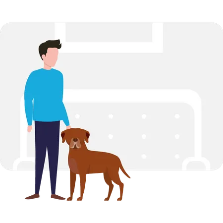 Boy standing with dog  Illustration