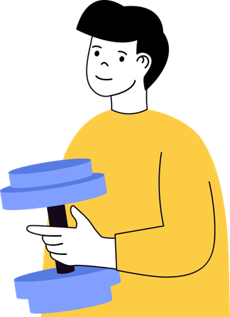 Boy standing with dumbbell  Illustration