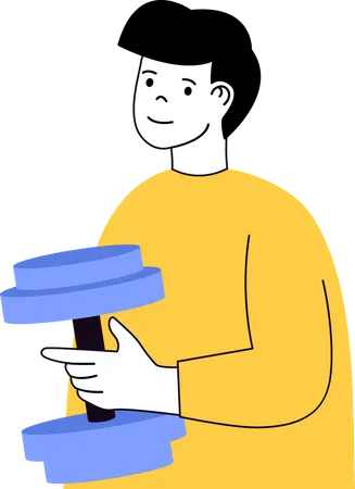 Boy standing with dumbbell  Illustration