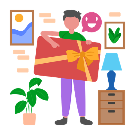 Boy standing with Gift Card  Illustration