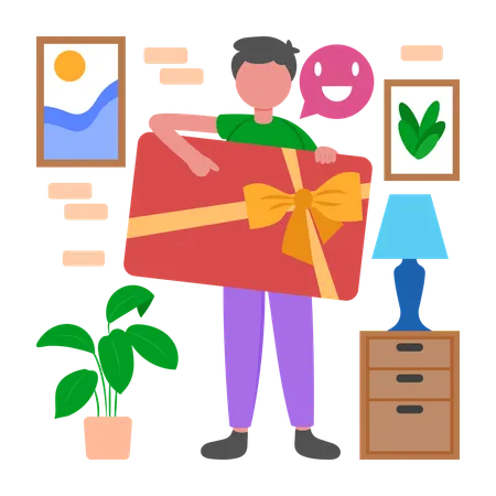 Boy standing with Gift Card  Illustration