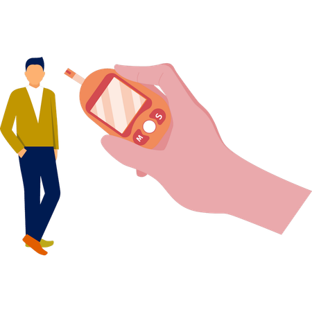 Boy standing with glucometer  Illustration