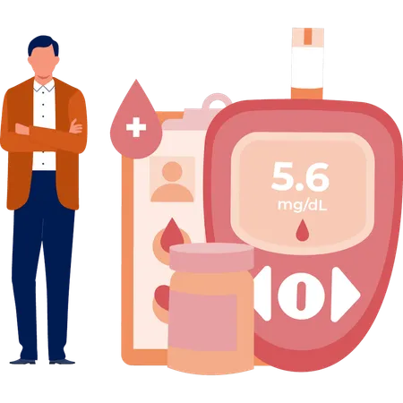 Boy standing with glucometer  Illustration