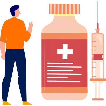 Boy standing with insulin jar  Illustration