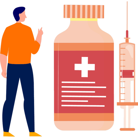 Boy standing with insulin jar  Illustration