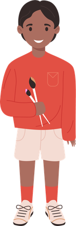 絵筆を持って立っている少年  イラスト