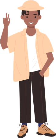 Boy standing with peace sign  Illustration
