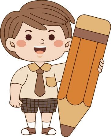 Boy standing with pencil  Illustration