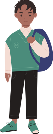 ランドセルを持って立っている男の子  イラスト