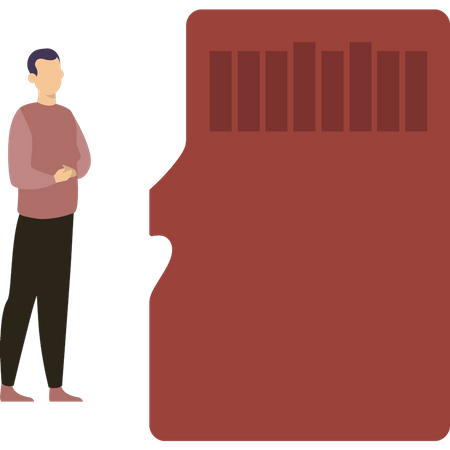 Boy standing with SD card  Illustration