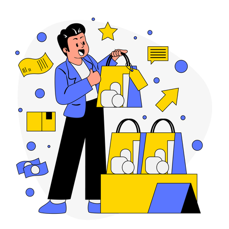 Boy standing with shopping bags  Illustration