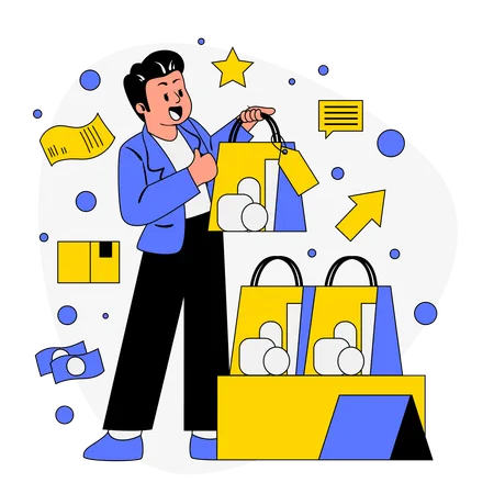 Boy standing with shopping bags  Illustration