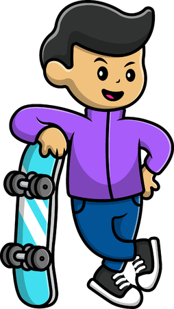 Boy Standing With Skateboard  Illustration