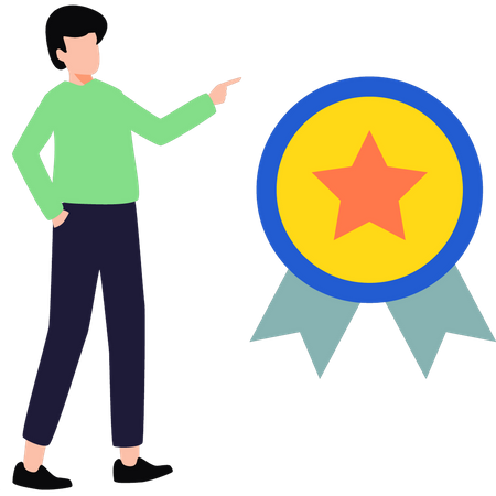 Boy standing with star medal  Illustration