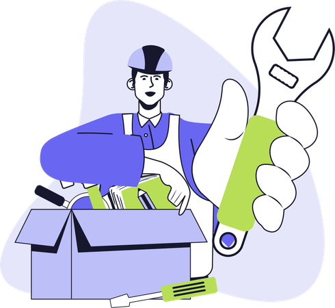 Boy standing with toolbox  Illustration