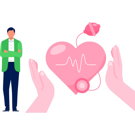 Boy standing with treating heart  Illustration
