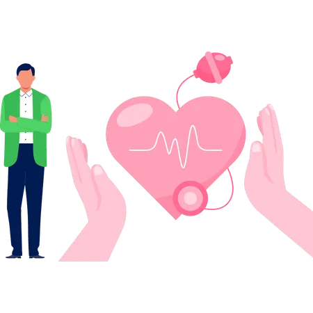 Boy standing with treating heart  Illustration