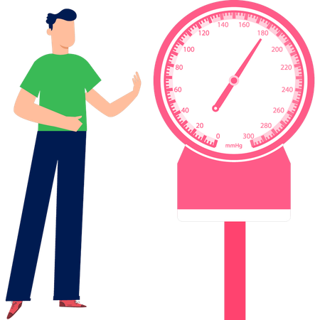 Boy standing with weight machine  Illustration