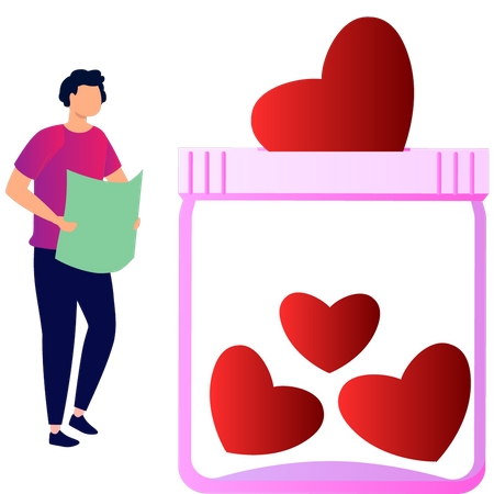 Boy stands by donation jar  Illustration