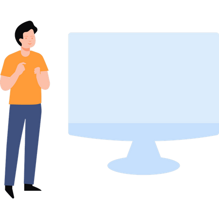 Boy stands by monitor  Illustration