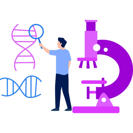 Boy stands by the microscope  Illustration