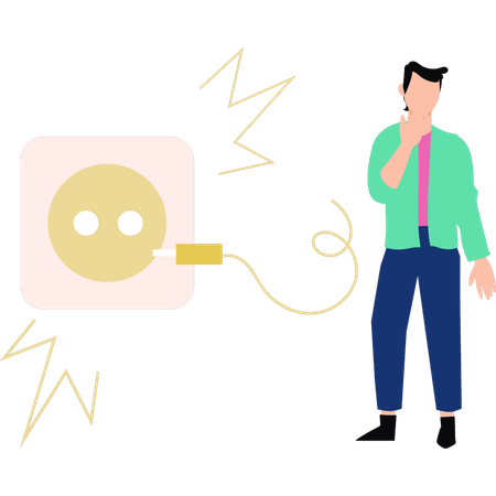 Boy stands by the plug socket  Illustration