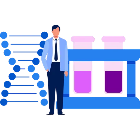 A Boy Stands In Front Of Test Tubes Illustration