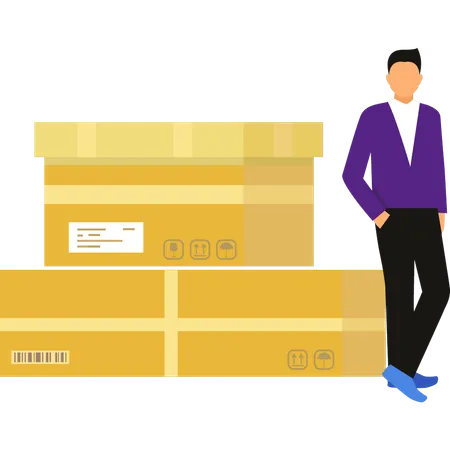 The Boy Stands Near The Delivery Boxes Illustration