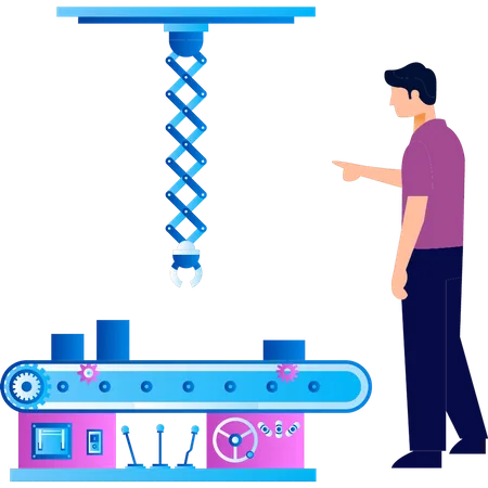 A Boy Stands Next To A Production Conveyor Illustration