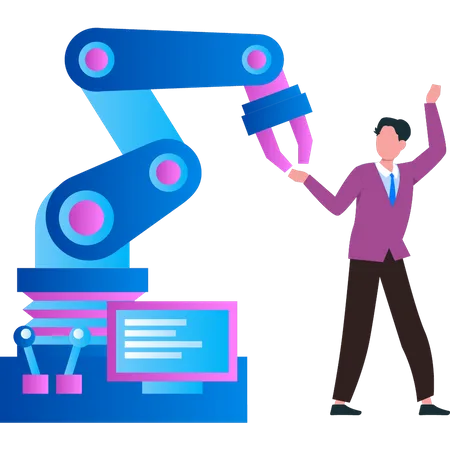 The Boy Stands Next To The Robotic Machine Illustration