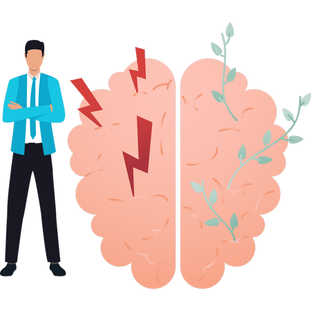 Boy stands next to the brain  Illustration
