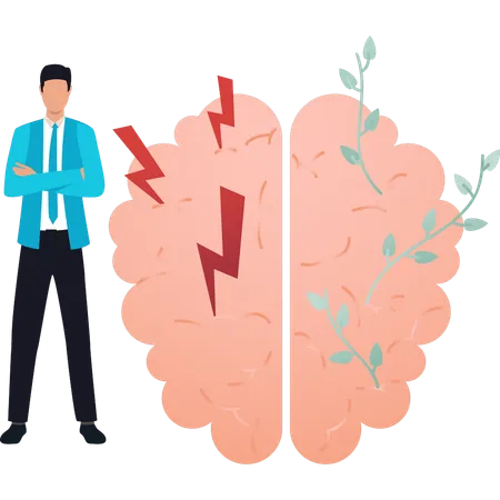 The Boy Stands Next To The Brain Illustration