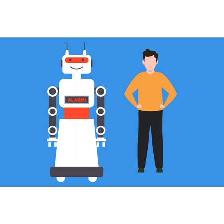 Boy stands next to the robot  Illustration