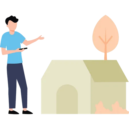 The Boy Stands Outside The Farmhouse Illustration