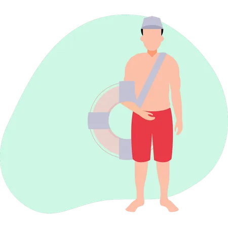 Boy stands with life tube  Illustration