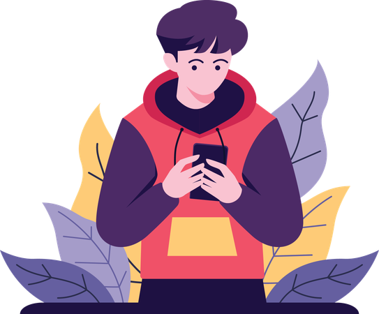 Boy Staring Deeply at Message  Illustration