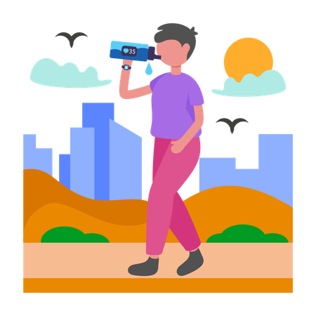 Boy Stay Hydrated with Smart Bottle  Illustration