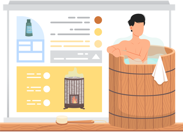 Boy steaming in suana  Illustration