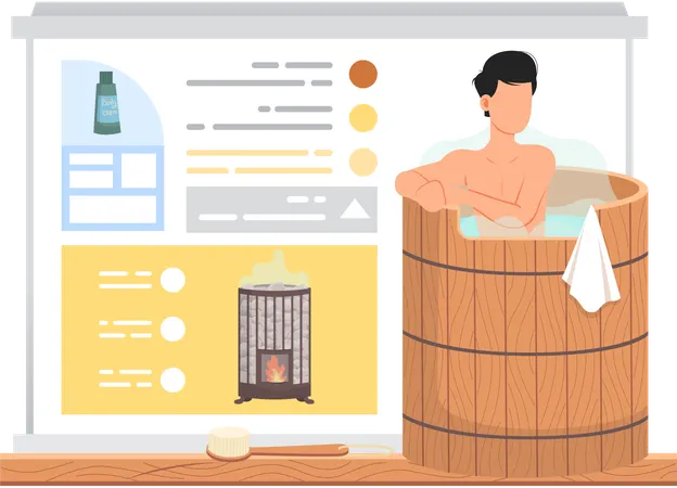 Boy steaming in suana  Illustration