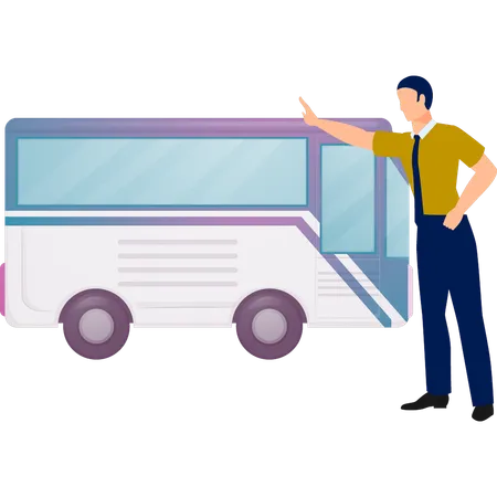 Boy stopping bus by waving hand  Illustration