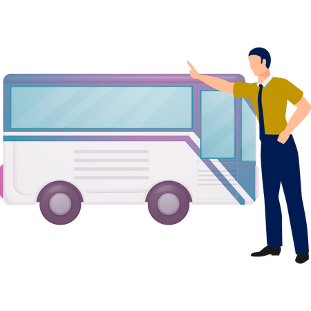 Boy stopping bus by waving hand  Illustration