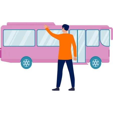 Boy stopping bus to board  Illustration