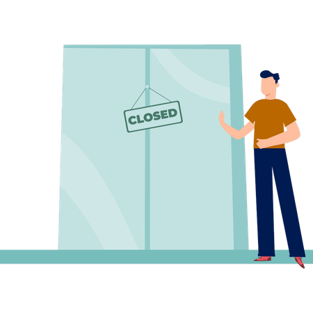 Boy stops at closed board  Illustration