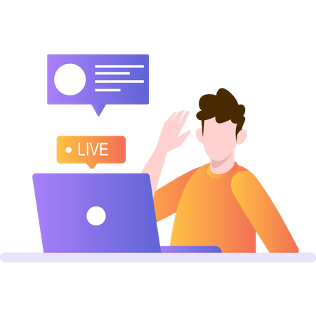 Boy streaming live on laptop  Illustration