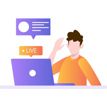 Boy streaming live on laptop  Illustration