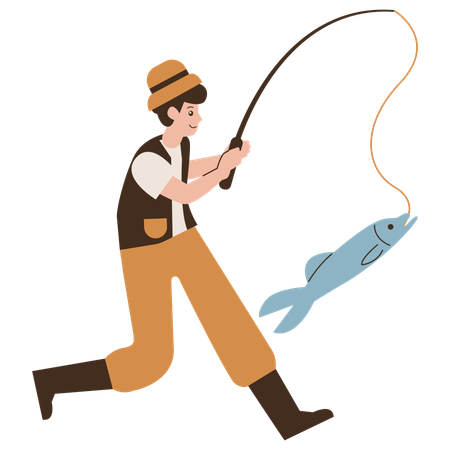 Boy strike fishing  Illustration